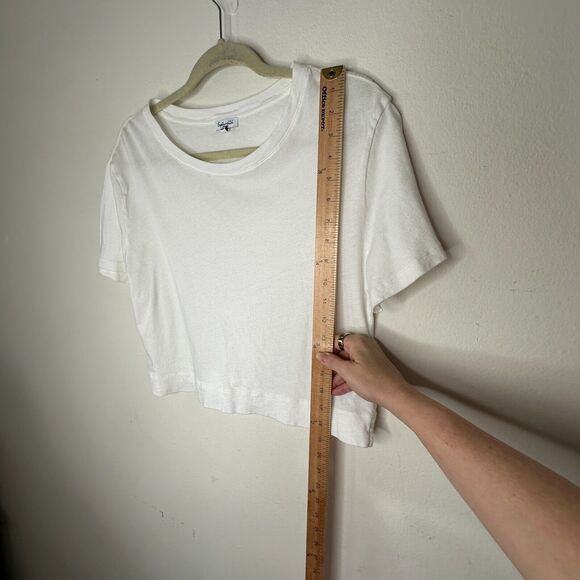 Splendid White 100% Cotton Short Sleeve Round Neck Boxy Wide Hem Crop Tee Medium - Picture 8 of 10